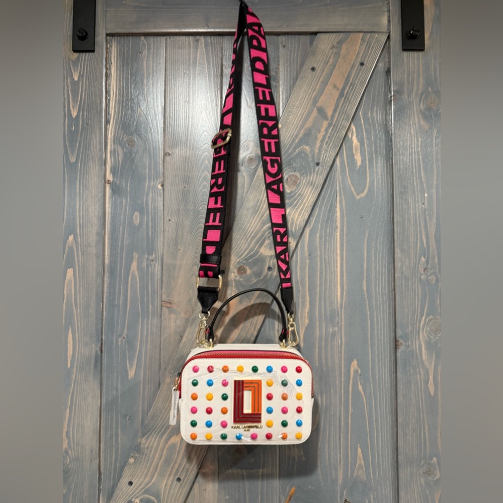 Karl Lagerfeld Multi Color Studded Leather Camera Bag - Picture 8 of 10